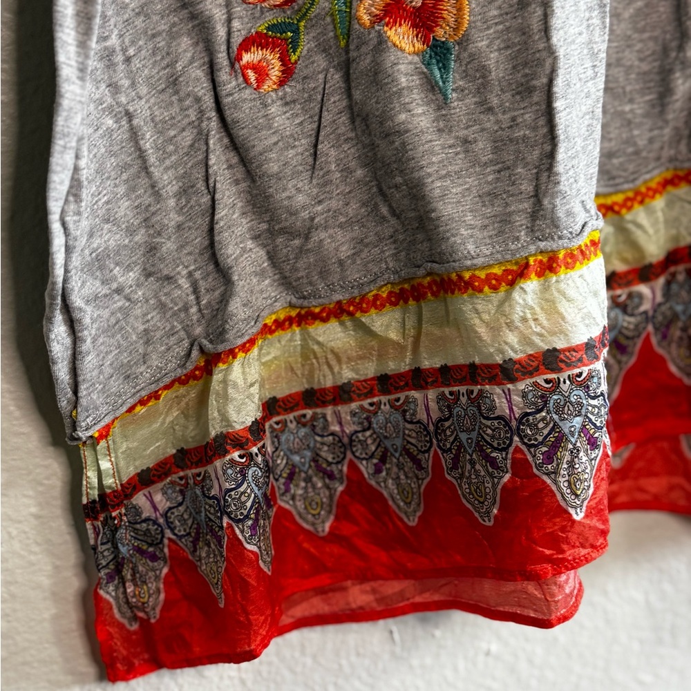 Johnny Was Gray Orange Embellished Graphic Tunic - Picture 4 of 10